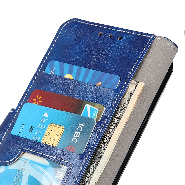 For Motorola Moto G (2022) 5G Retro Crazy Horse Texture Phone Drop-proof Case PU Leather Stand Wallet Cover - Blue-4