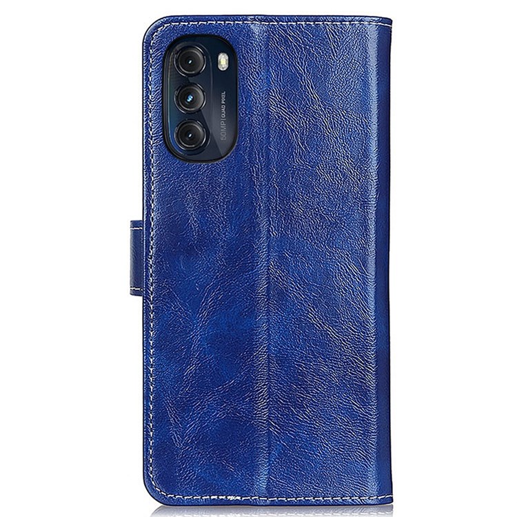 For Motorola Moto G (2022) 5G Retro Crazy Horse Texture Phone Drop-proof Case PU Leather Stand Wallet Cover - Blue-6