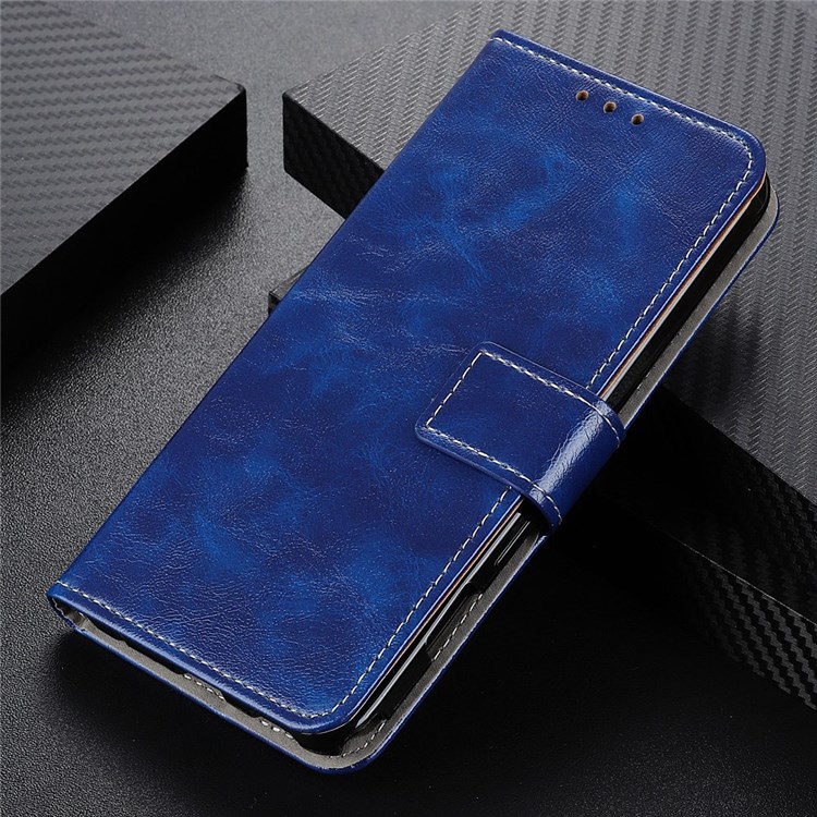 For Motorola Moto G (2022) 5G Retro Crazy Horse Texture Phone Drop-proof Case PU Leather Stand Wallet Cover - Blue-7
