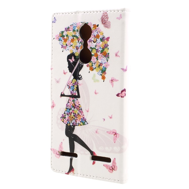 Printing Pattern Leather Flip Case for Lenovo K6 - Flowered Girl Holding Umbrella-2