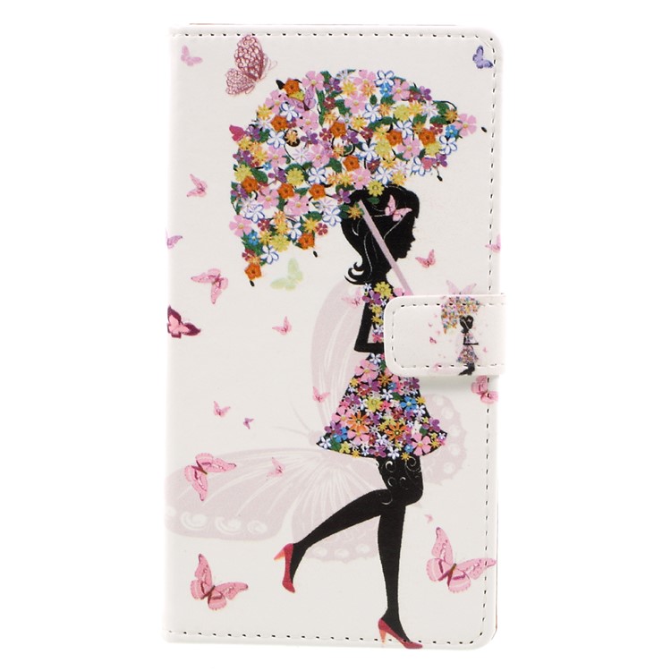 Printing Pattern Leather Flip Case for Lenovo K6 - Flowered Girl Holding Umbrella-3