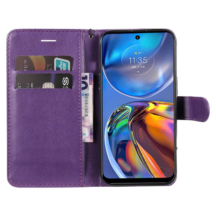 KT Leather Series-2 Para Motorola Moto E32 Color Sólido PU Cuero Magnético Cierre Magnia Manetera Flip Tpu Flip TPU TPU Con Correa Multa - Violeta-2