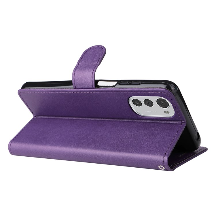 KT Leather Series-2 Para Motorola Moto E32 Color Sólido PU Cuero Magnético Cierre Magnia Manetera Flip Tpu Flip TPU TPU Con Correa Multa - Violeta-3