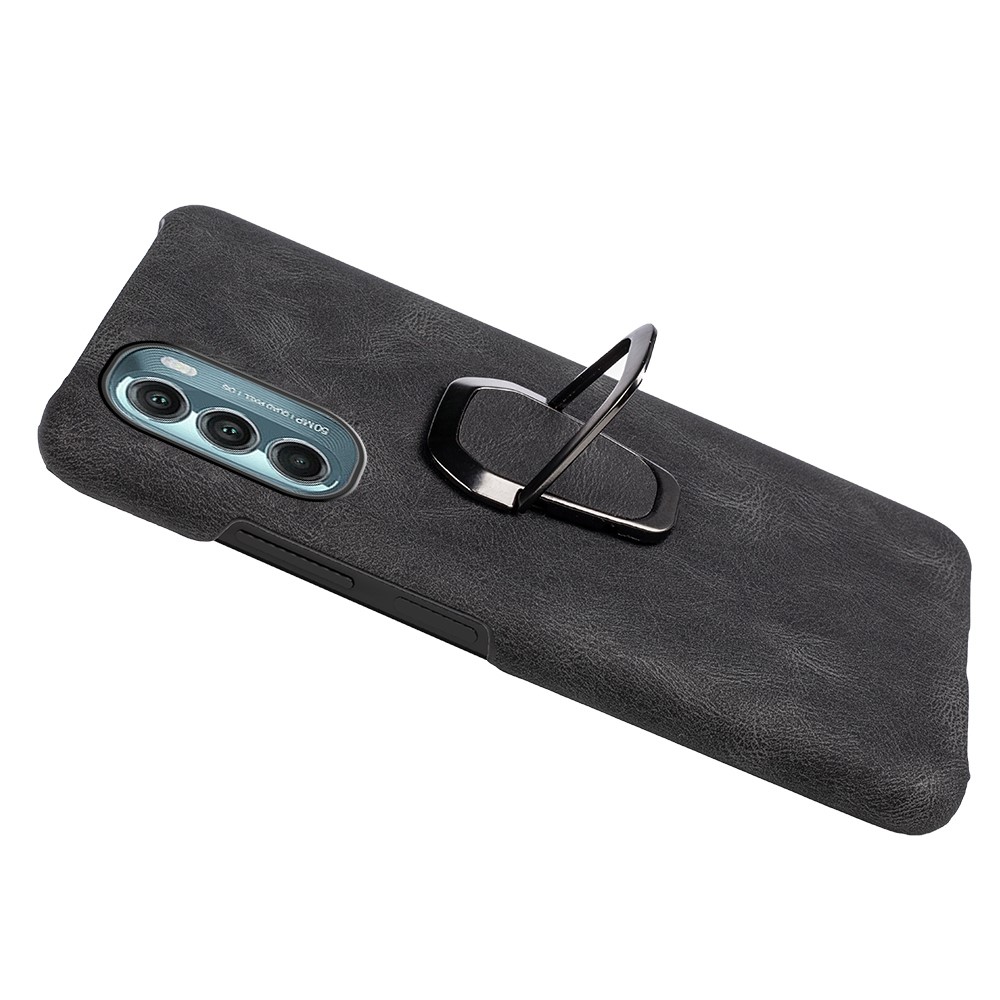For Motorola Moto G Stylus 5G (2022) PU Leather Coated Hard PC Shell Ring Kickstand Anti-slip Grip Back Cover - Black-3