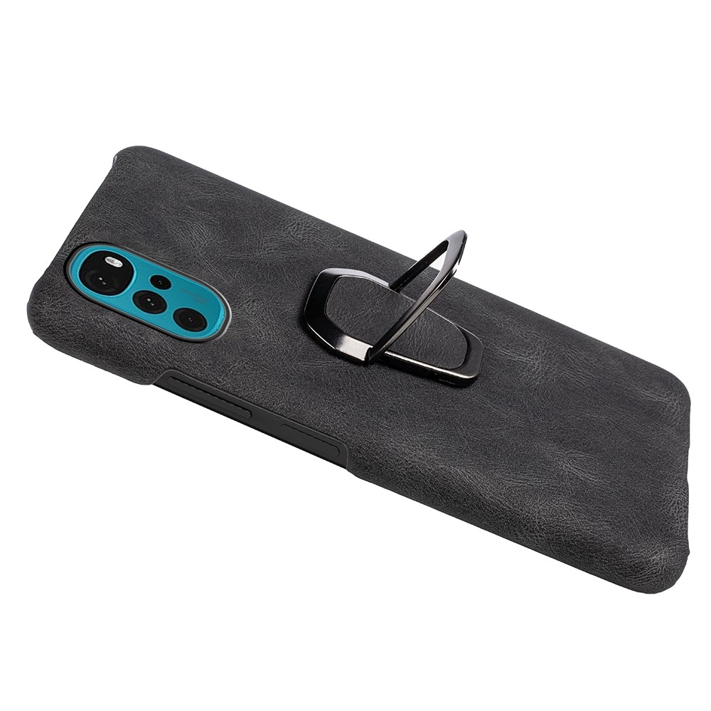 For Motorola Moto G22 4G Ring Holder Kickstand Case PU Leather Coated Hard PC Anti-Scratch Protective Phone Cover - Black-3