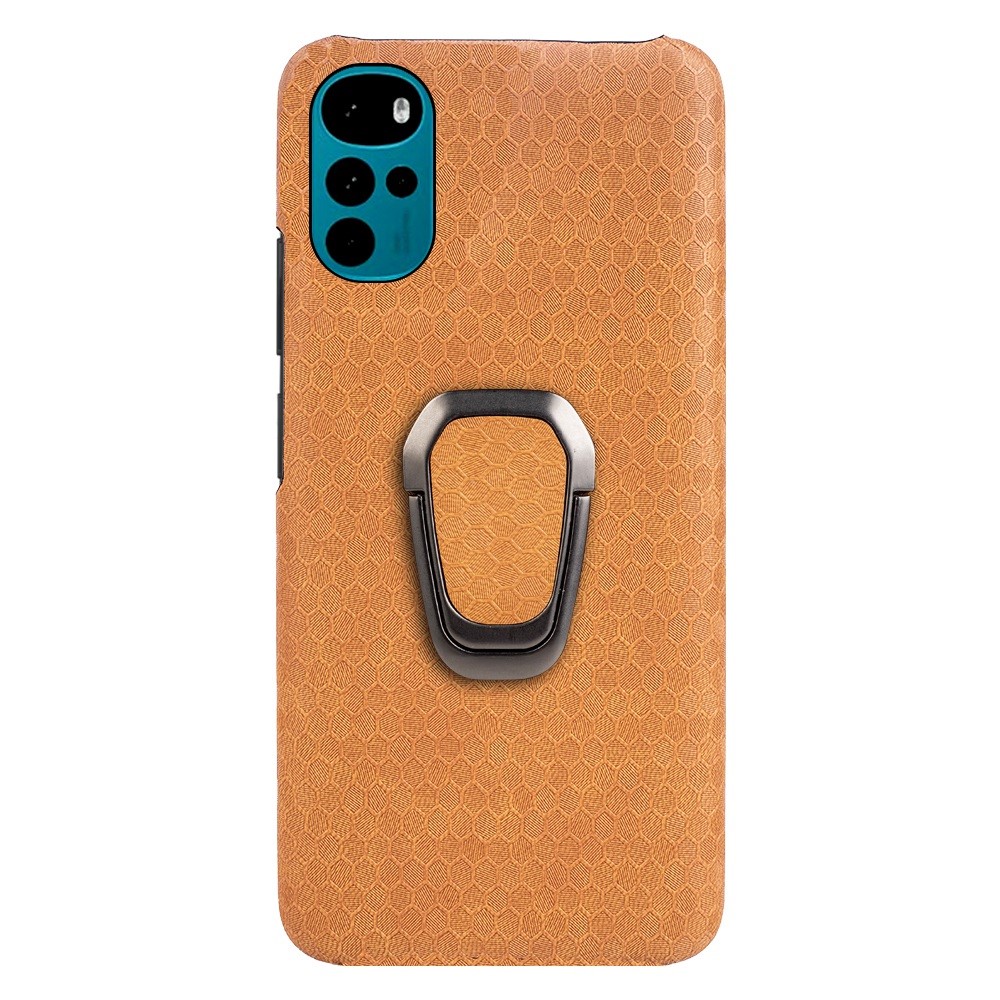 For Motorola Moto G22 4G PU Leather Coated Hard PC Shock Absorption Case Honeycomb Texture Design Ring Kickstand Back Cover - Orange-2