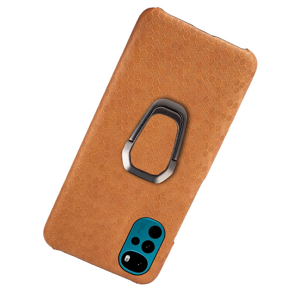 For Motorola Moto G22 4G PU Leather Coated Hard PC Shock Absorption Case Honeycomb Texture Design Ring Kickstand Back Cover - Orange-4
