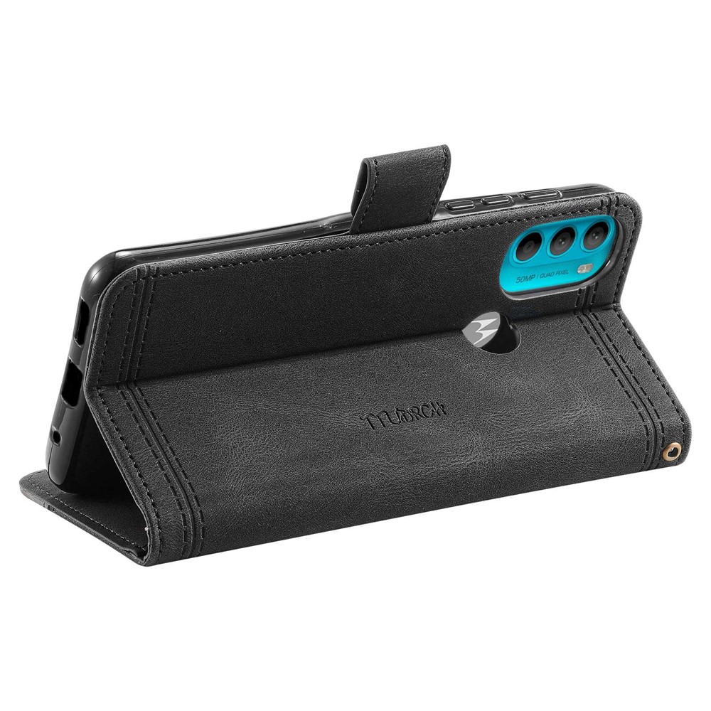 TTUDRCH For Motorola Moto G71 5G Style 004 Splicing Wallet Flip Case Skin-touch Leather RFID Blocking Stand Folio Cover with Strap - Black-4