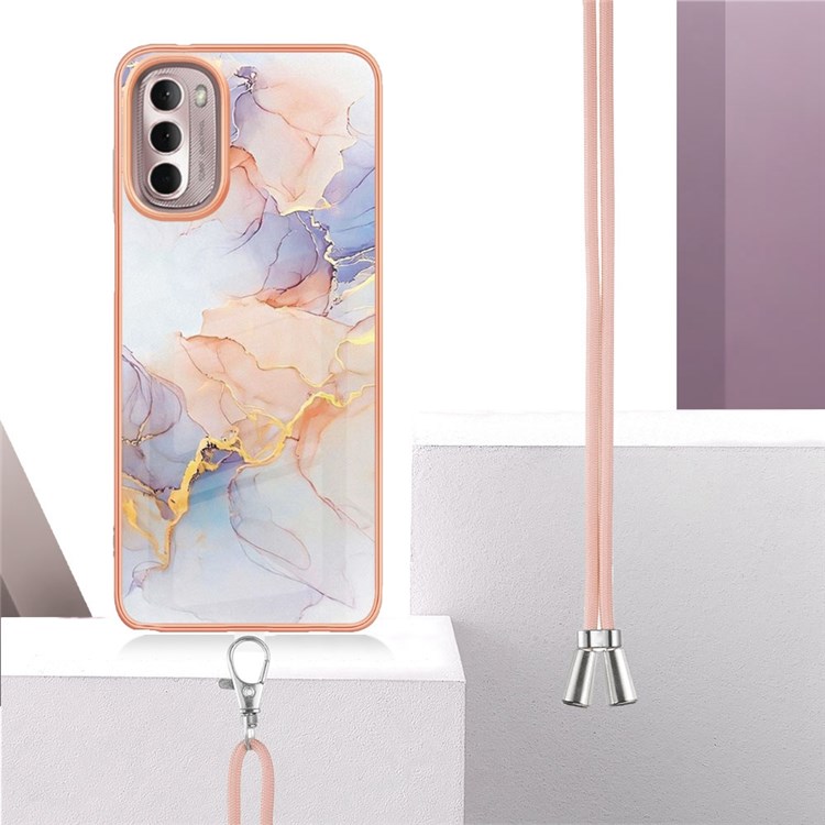 For Motorola Moto G Stylus (2022) 4G YB IMD Series-4 Marble Flower Pattern IMD IML Electroplating Phone Case TPU Cover with Lanyard - Milky Way Marble White-3