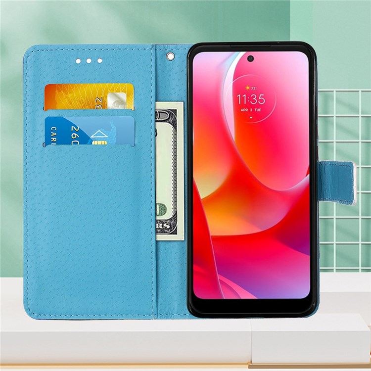 YB Pattern Printing Leather Series-4 for Motorola Moto G Power (2022) Stand Design Magnetic PU Leather Shell Wallet Folio Flip Protective Phone Case - Wave and Sun-2