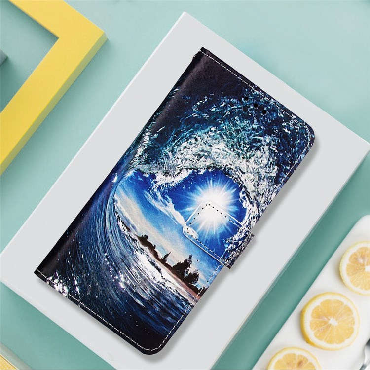 YB Pattern Printing Leather Series-4 for Motorola Moto G Power (2022) Stand Design Magnetic PU Leather Shell Wallet Folio Flip Protective Phone Case - Wave and Sun-5