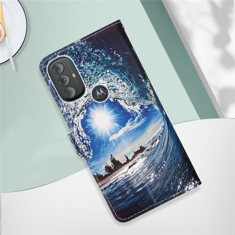 YB Pattern Printing Leather Series-4 for Motorola Moto G Power (2022) Stand Design Magnetic PU Leather Shell Wallet Folio Flip Protective Phone Case - Wave and Sun-6