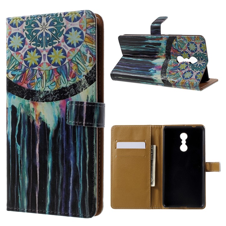 Patterned Wallet Leather Folio Cellphone Case for Lenovo K6 Note - Colorized Dream Catcher-1