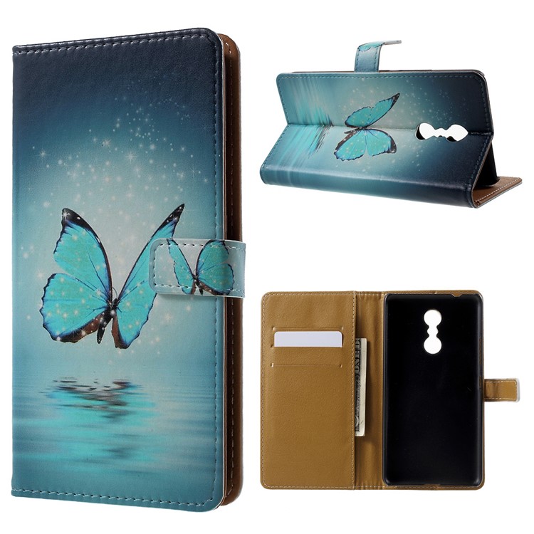 Patterned Wallet Leather Folio Phone Protector Cover Casing for Lenovo K6 Note - Butterfly-1