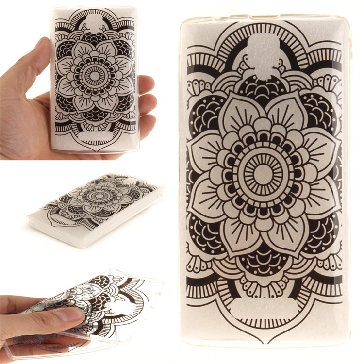Soft IMD TPU Mobile Case for Lenovo A2010 - Black Henna Lotus-1