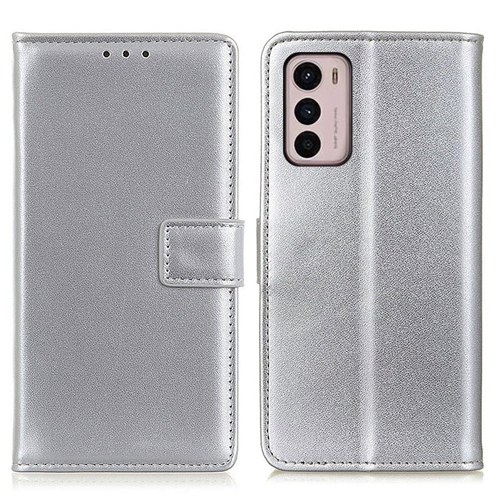 For Motorola Moto G42 4G PU Leather Phone Case TPU Inner Shell Stand Feature Magnetic Closure Flip Wallet Cover - Silver-1