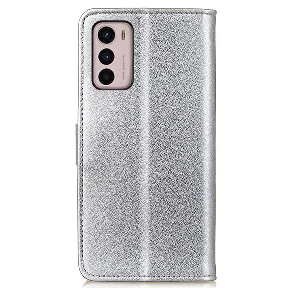 For Motorola Moto G42 4G PU Leather Phone Case TPU Inner Shell Stand Feature Magnetic Closure Flip Wallet Cover - Silver-9