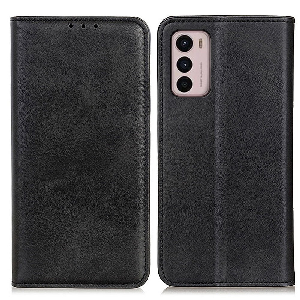 For Motorola Moto G42 4G Split Leather Full Protective Folio Case Stand Hidden Magnetic Adsorption Flip Wallet Cover - Black-1