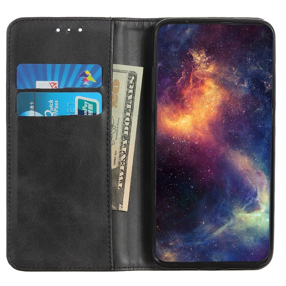 For Motorola Moto G42 4G Split Leather Full Protective Folio Case Stand Hidden Magnetic Adsorption Flip Wallet Cover - Black-2
