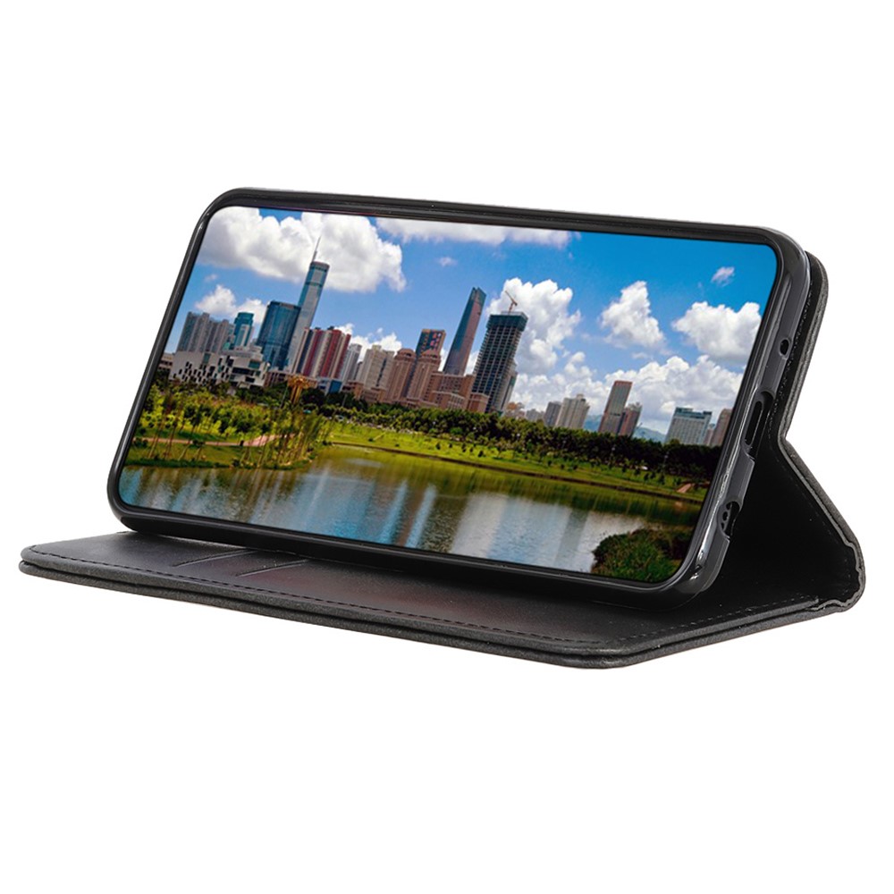 For Motorola Moto G42 4G Split Leather Full Protective Folio Case Stand Hidden Magnetic Adsorption Flip Wallet Cover - Black-3
