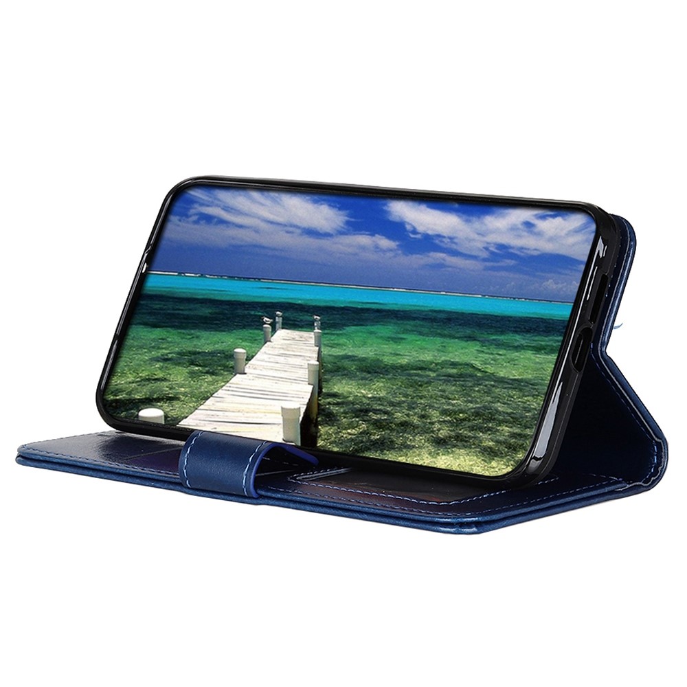 For Motorola Moto G42 4G Full Protection Crazy Horse Texture Phone Cover Wear-resistant PU Leather TPU Shockproof Phone Case with Wallet Stand - Blue-2