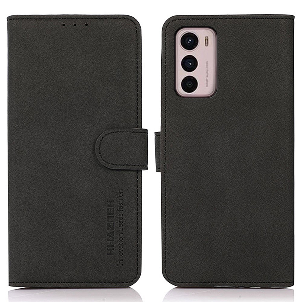 KHAZNEH for Motorola Moto G42 4G Textured PU Leather Folio Book Case Magnetic Closure Stand Function Flip Wallet Drop-proof Phone Cover - Black-1
