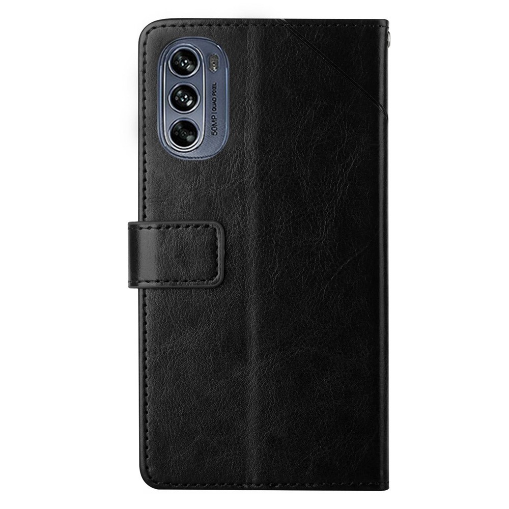 For Motorola Moto G62 5G HT01 Imprinted Y-Shaped Lines Full Protection PU Leather Flip Wallet Case Stand Shockproof Scratch Resistant Folio Cover with Strap - Black-9