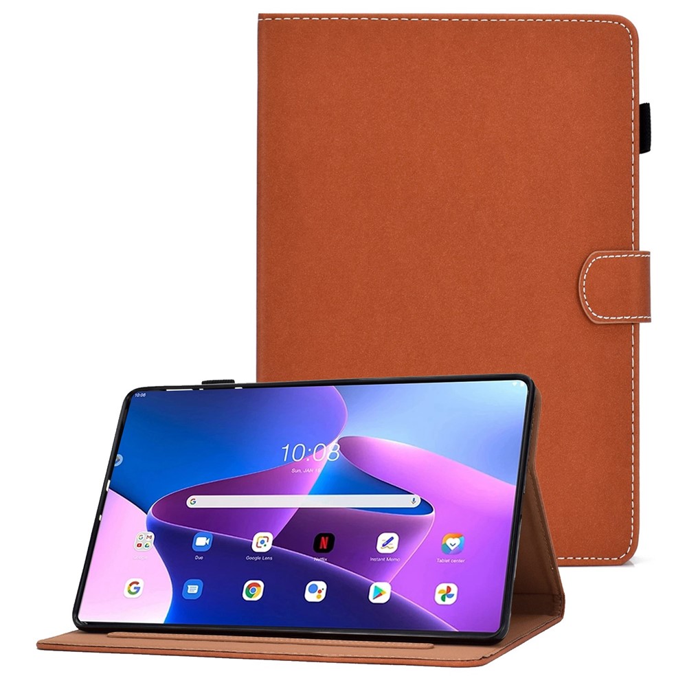 For Lenovo Tab M10 Plus (Gen 3) Auto Wake/Sleep Function Leather Tablet Case Card Slots Design Magnetic Anti-fall Cover with Stand - Brown-1