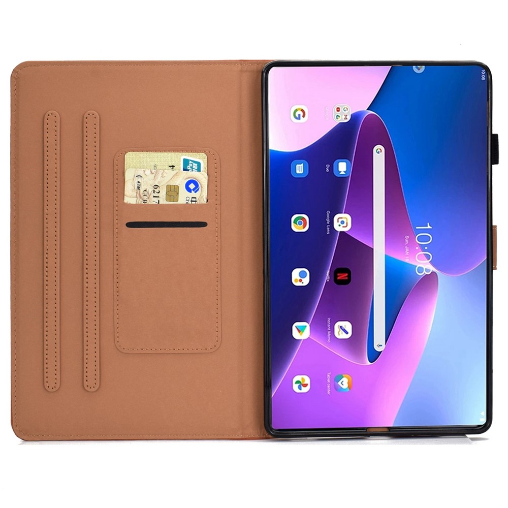 For Lenovo Tab M10 Plus (Gen 3) Auto Wake/Sleep Function Leather Tablet Case Card Slots Design Magnetic Anti-fall Cover with Stand - Brown-2