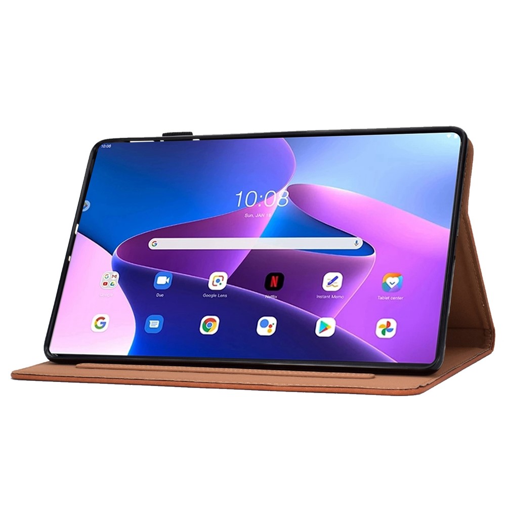 For Lenovo Tab M10 Plus (Gen 3) Auto Wake/Sleep Function Leather Tablet Case Card Slots Design Magnetic Anti-fall Cover with Stand - Brown-3