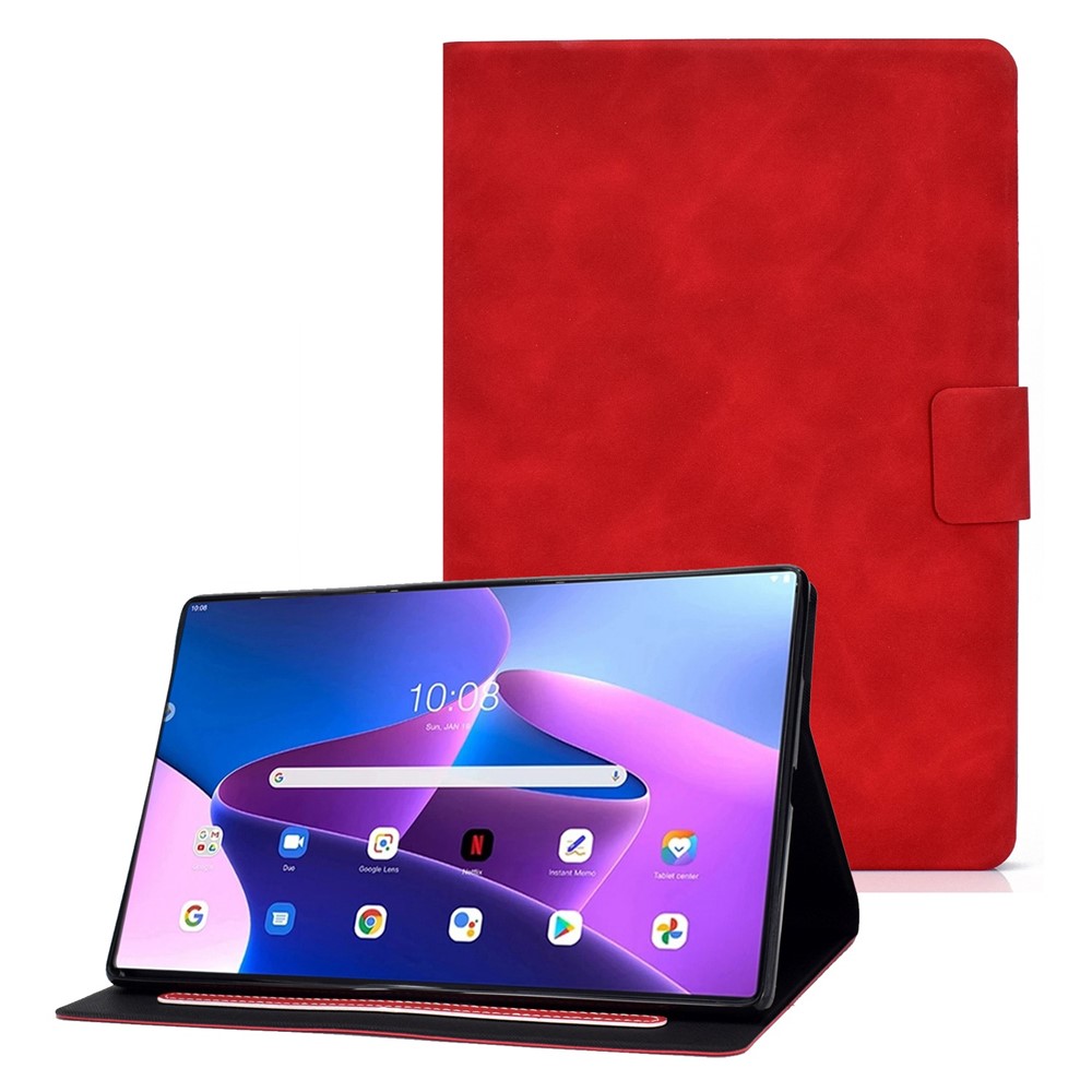 For Lenovo Tab M10 Plus (Gen 3) Anti-scratch Textured Leather Tablet Case Card Slots Design Magnetic Cover with Stand - Red-1