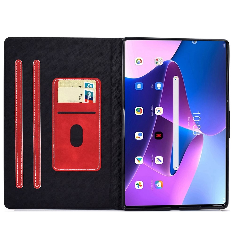 For Lenovo Tab M10 Plus (Gen 3) Anti-scratch Textured Leather Tablet Case Card Slots Design Magnetic Cover with Stand - Red-2