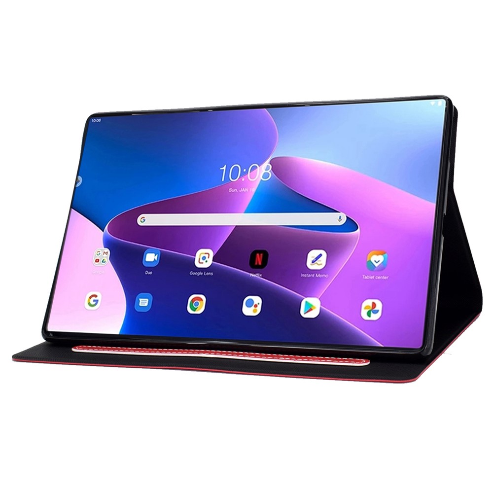 For Lenovo Tab M10 Plus (Gen 3) Anti-scratch Textured Leather Tablet Case Card Slots Design Magnetic Cover with Stand - Red-3