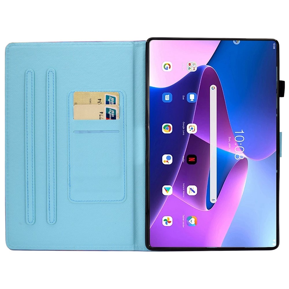 For Lenovo Tab M10 Plus (Gen 3) Pattern Printed Leather Tablet Case Shockproof Card Slots Design Magnetic Cover with Stand - Plum Bossom-2