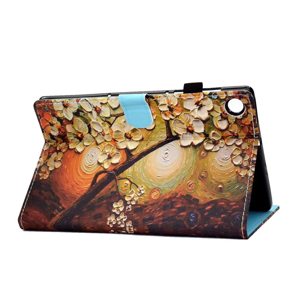 For Lenovo Tab M10 Plus (Gen 3) Pattern Printed Leather Tablet Case Shockproof Card Slots Design Magnetic Cover with Stand - Plum Bossom-4