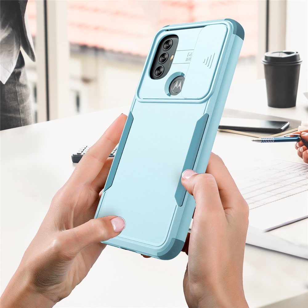 For Motorola G Pure/Moto G Power (2022) Commuter Series Camera Protection Case Hard PC Soft TPU Scratch-Resistant Cover - Cyan/Baby Blue-3