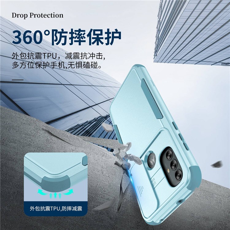 For Motorola G Pure/Moto G Power (2022) Commuter Series Camera Protection Case Hard PC Soft TPU Scratch-Resistant Cover - Cyan/Baby Blue-5