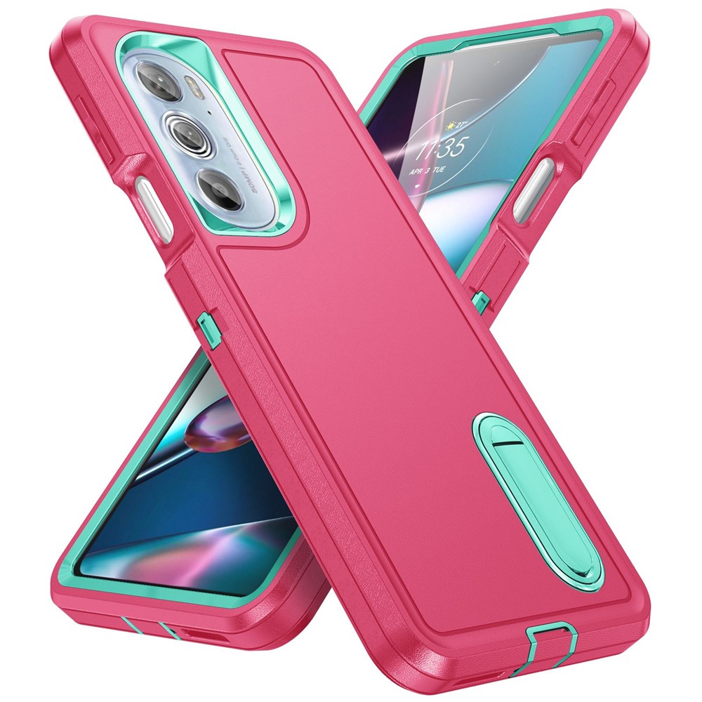 For Motorola Edge 30 Pro (Motorola Edge+ (2022)) Defender Series Hard PC + Soft TPU Kickstand Case Anti-drop Phone Cover - Rose/Light Cyan-9