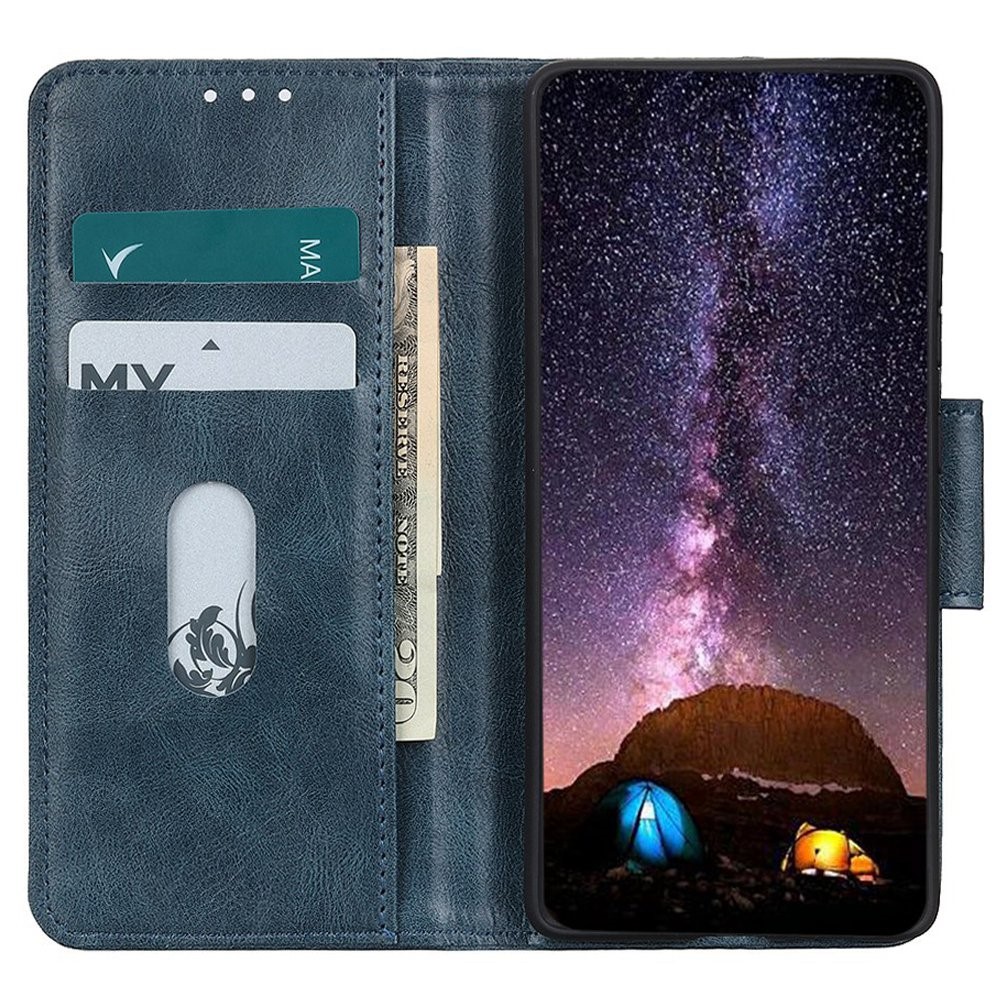 For Motorola Edge 30 5G Crazy Horse Texture Wallet Flip Cover Drop-proof PU Leather TPU Inner Shell Magnetic Closure Stand Function Folio Case - Blue-2