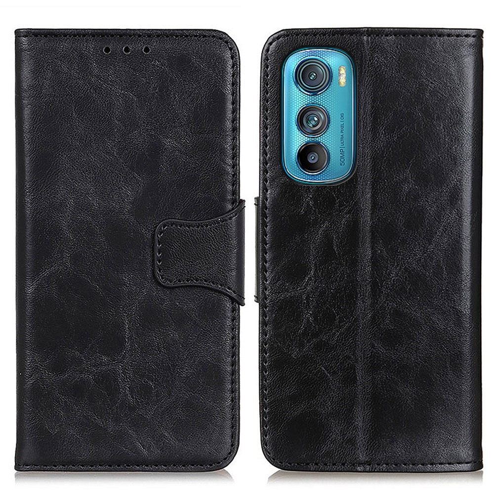For Motorola Edge 30 5G Anti-scratch Split Leather Crazy Horse Texture Stand Case Drop-proof Wallet Style Phone Cover Protector - Black-1