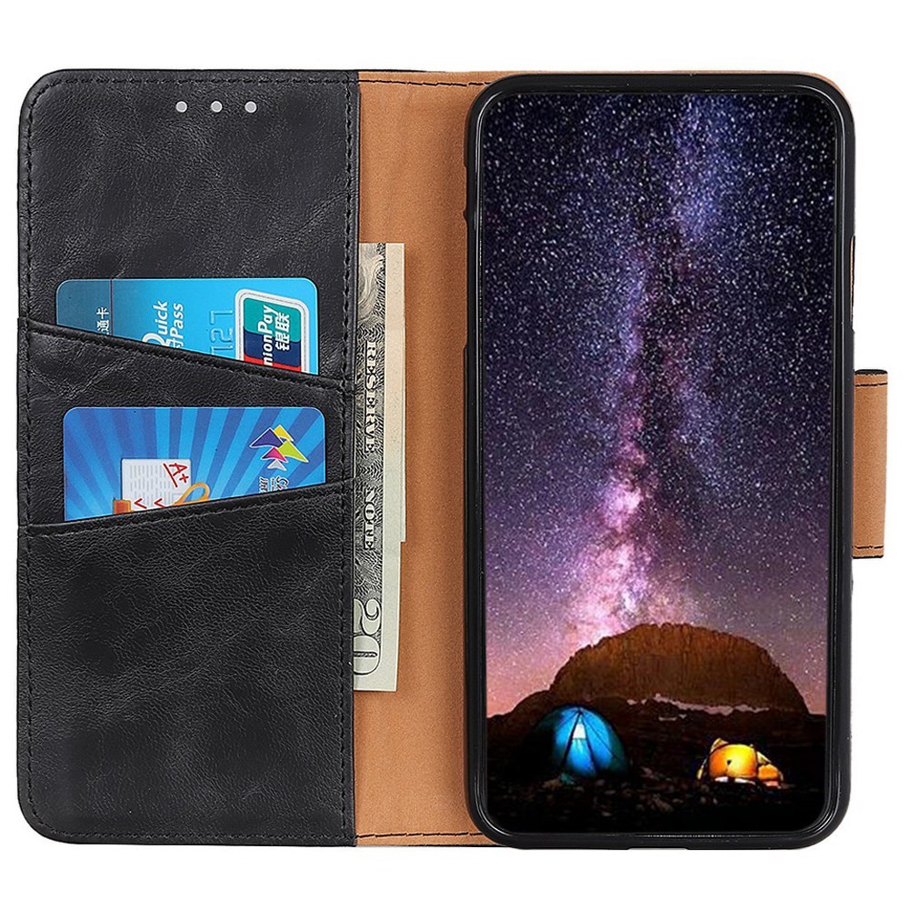 For Motorola Edge 30 5G Anti-scratch Split Leather Crazy Horse Texture Stand Case Drop-proof Wallet Style Phone Cover Protector - Black-2
