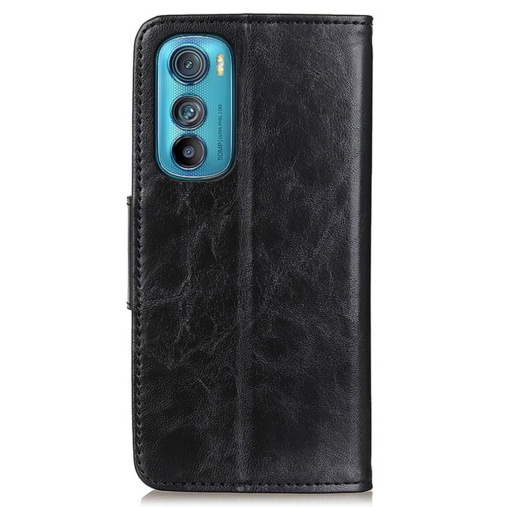 For Motorola Edge 30 5G Anti-scratch Split Leather Crazy Horse Texture Stand Case Drop-proof Wallet Style Phone Cover Protector - Black-8
