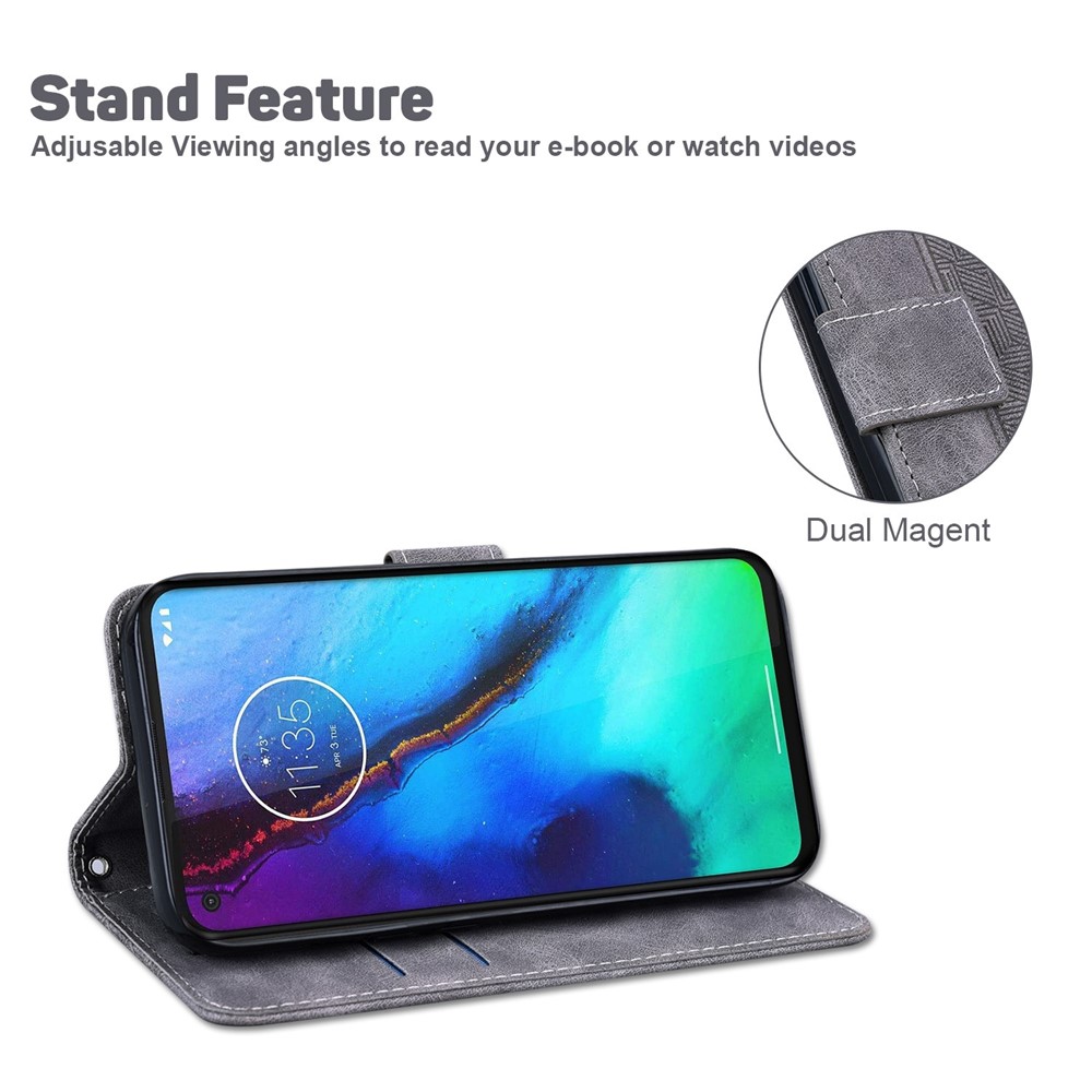 For Motorola Moto G42 4G Foldable Stand PU Leather Case Geometry Pattern Imprinted Phone Wallet Cover with Strap - Grey-2