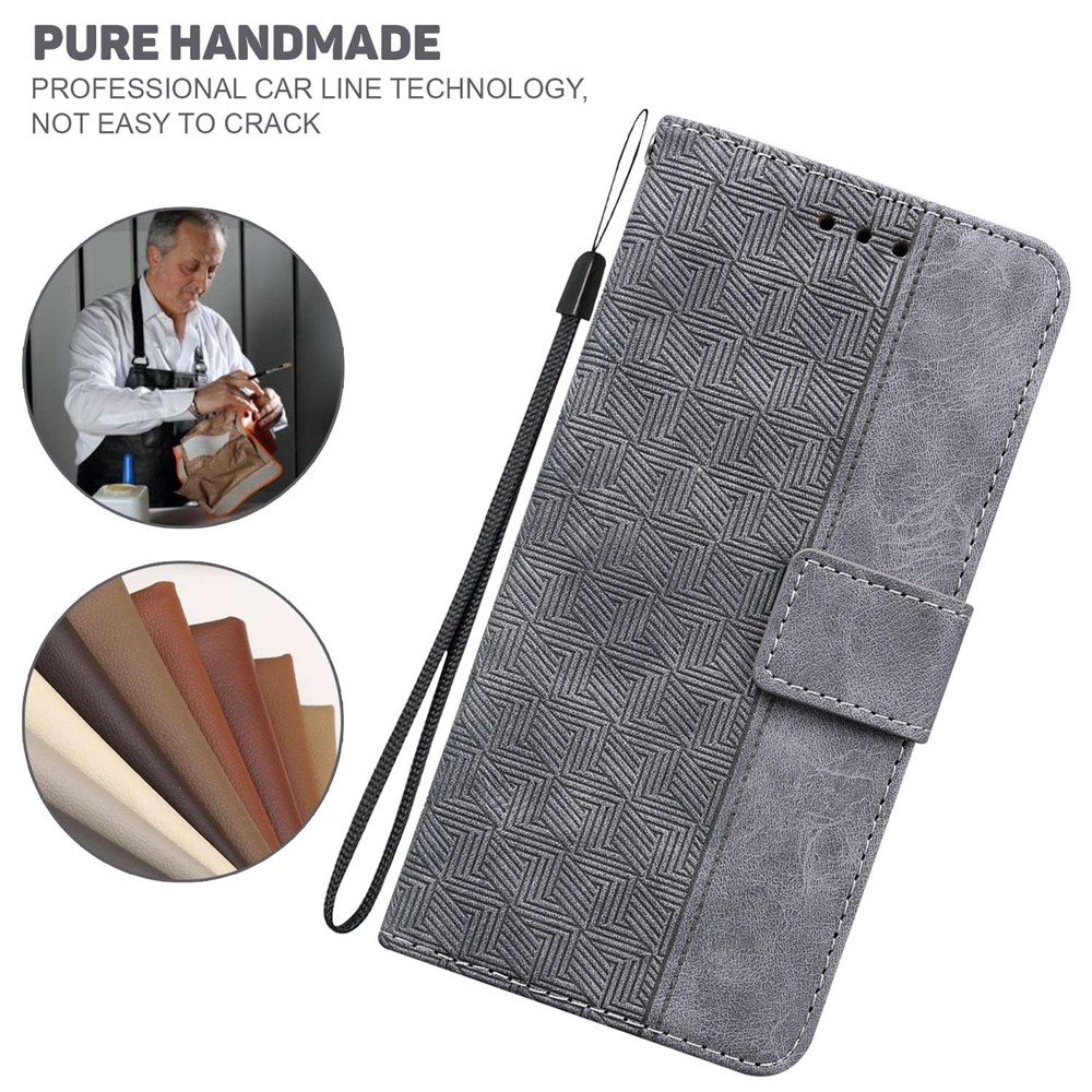For Motorola Moto G42 4G Foldable Stand PU Leather Case Geometry Pattern Imprinted Phone Wallet Cover with Strap - Grey-4