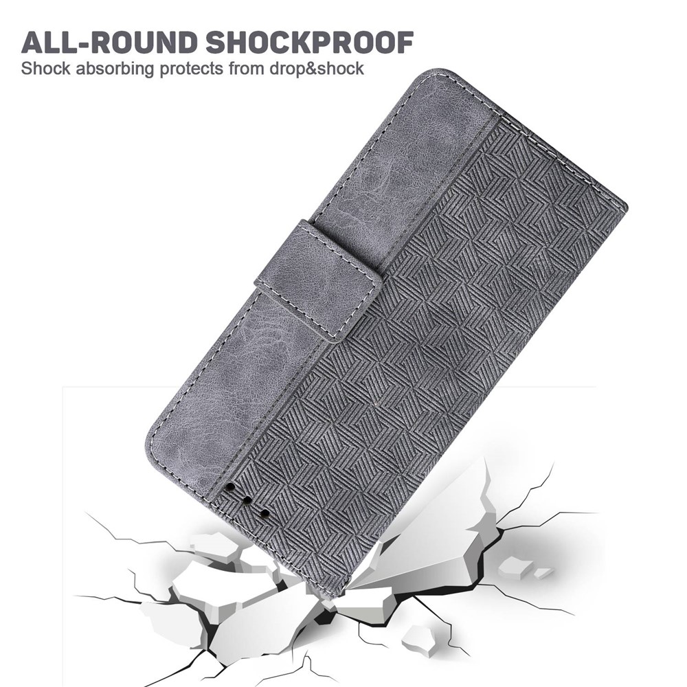 For Motorola Moto G42 4G Foldable Stand PU Leather Case Geometry Pattern Imprinted Phone Wallet Cover with Strap - Grey-5