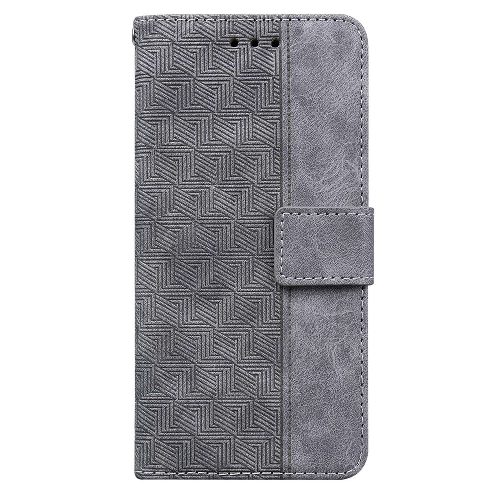 For Motorola Moto G42 4G Foldable Stand PU Leather Case Geometry Pattern Imprinted Phone Wallet Cover with Strap - Grey-6