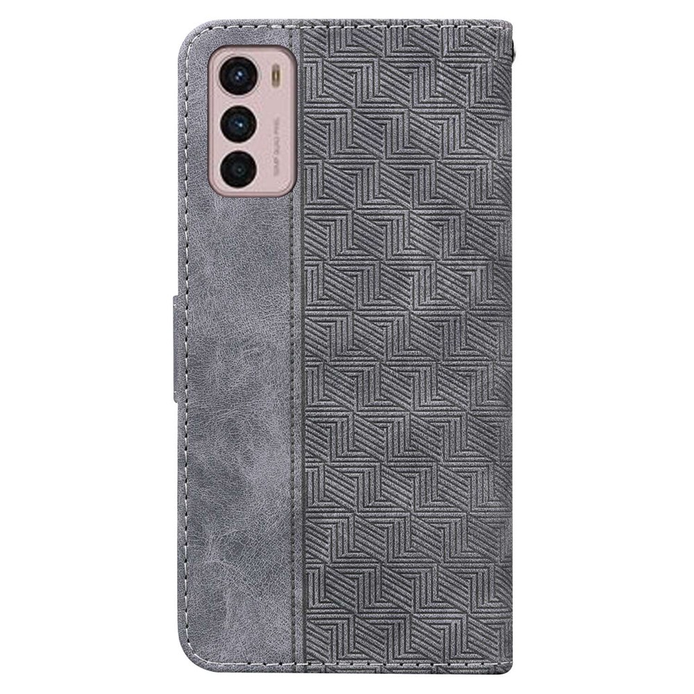 For Motorola Moto G42 4G Foldable Stand PU Leather Case Geometry Pattern Imprinted Phone Wallet Cover with Strap - Grey-7