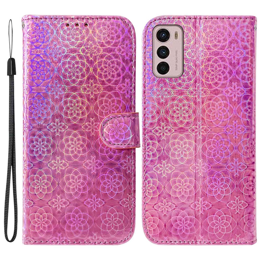 For Motorola Moto G42 4G Anti-scratch PU Leather Case Dazzling Flower Pattern Stand Wallet Drop-proof Flip Phone Cover - Pink-1