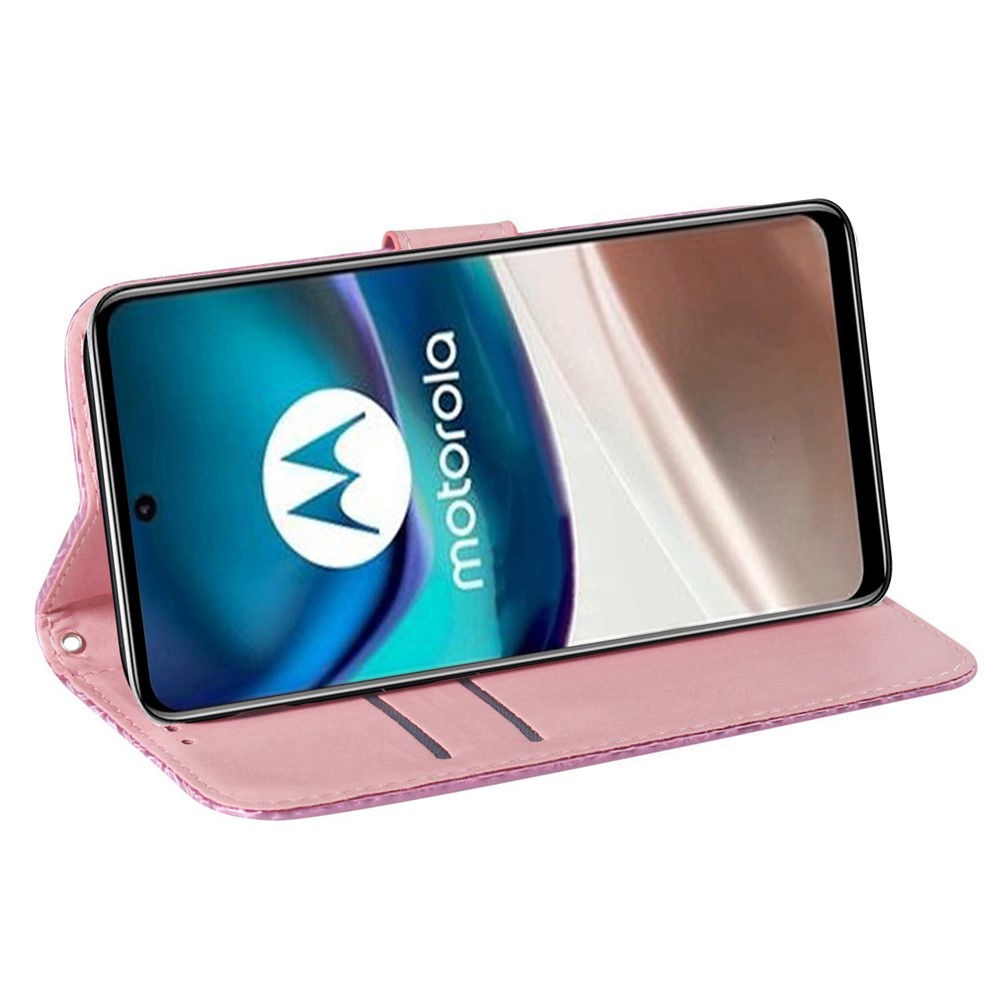 For Motorola Moto G42 4G Anti-scratch PU Leather Case Dazzling Flower Pattern Stand Wallet Drop-proof Flip Phone Cover - Pink-2