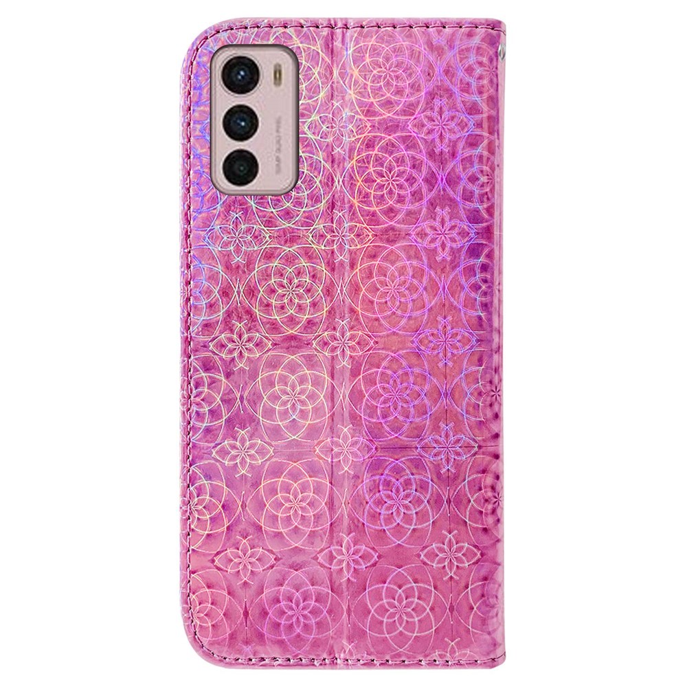 For Motorola Moto G42 4G Anti-scratch PU Leather Case Dazzling Flower Pattern Stand Wallet Drop-proof Flip Phone Cover - Pink-7